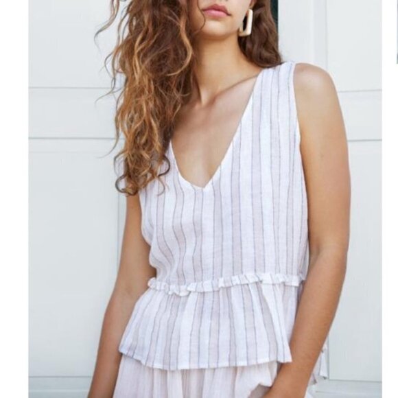 Rails Mira Costa Stripe Metallic Linen Peplum Tank - Picture 6 of 17